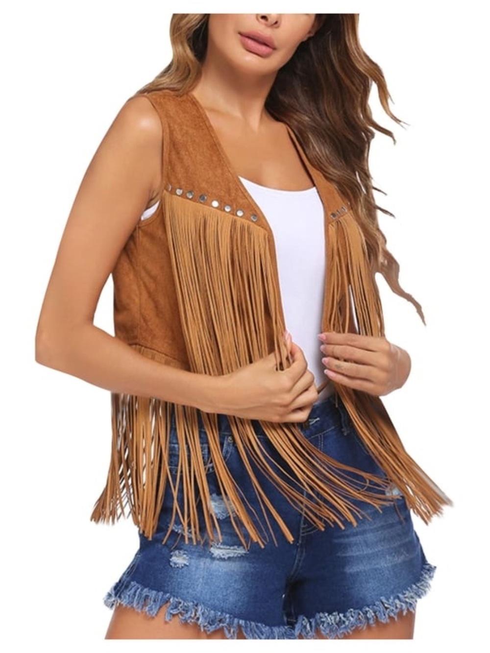 Fringed Suede Vest - Tan Fringe Boho Vest